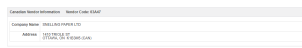 Vendor's company name, address, and phone number page